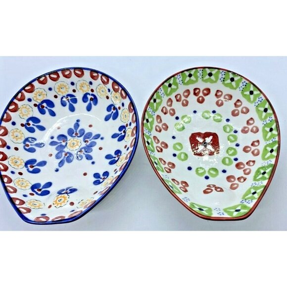 Two Ceramic Gypsy Stoneware Signature Kitchen Spoon Rests Red Blue Green Yellow - Picture 1 of 6